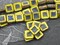 *10* 10mm Turquoise Washed Opaque Yellow Travertine Starburst Flat Square Beads